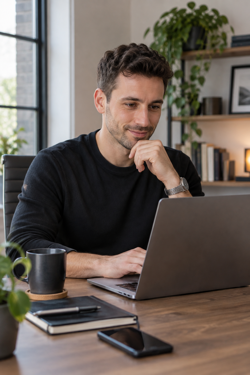 Liam Carter working on a laptop